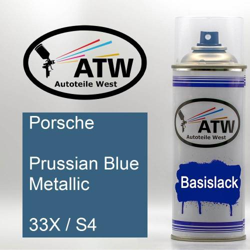 Porsche, Prussian Blue Metallic, 33X / S4: 400ml Sprühdose, von ATW Autoteile West.